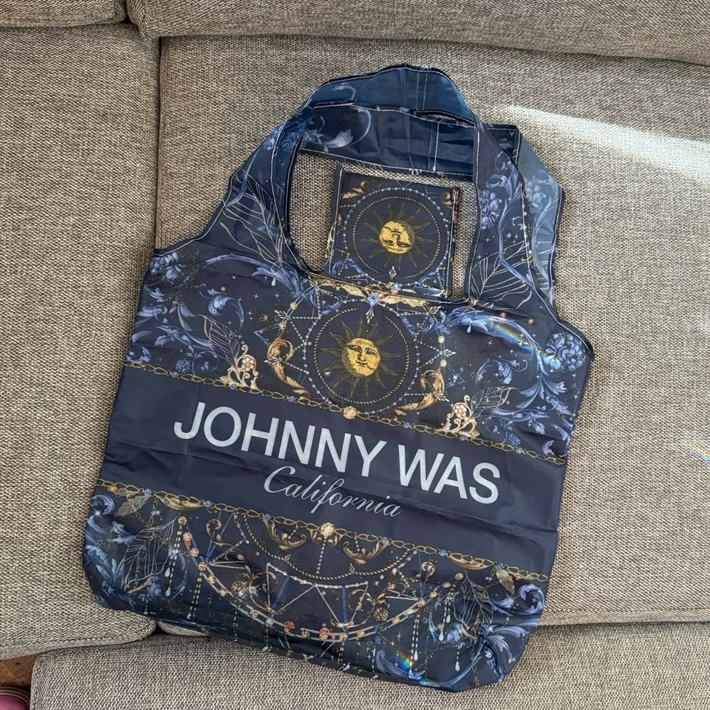 Johnny Was California Reusable Shopping Bag Tote Blue Gold Moon Packable New - Picture 7 of 12